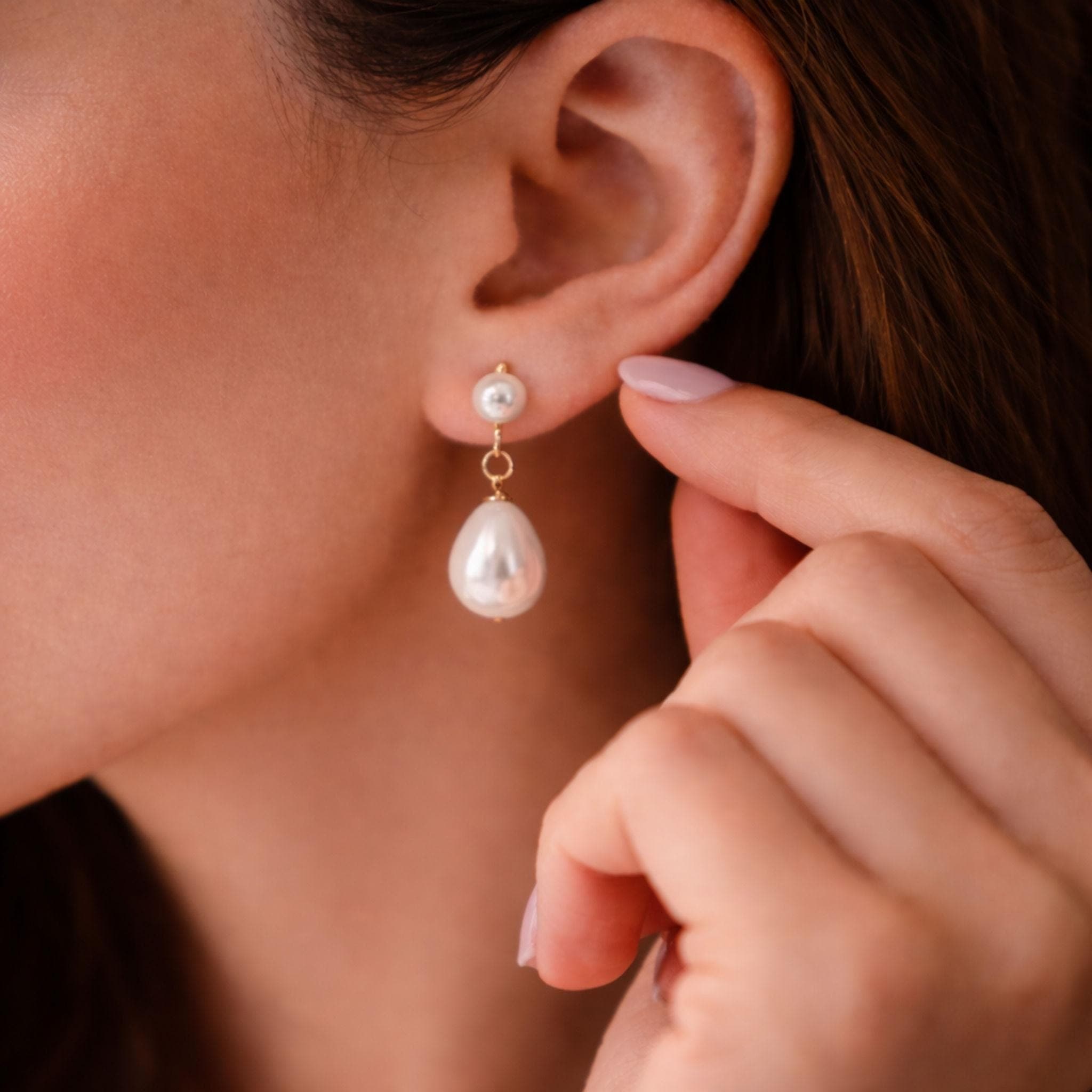 Pearl Earrings - Freshwater Pearl Drop, Minimalist Gold Design | Kreths Pearl Jewelry